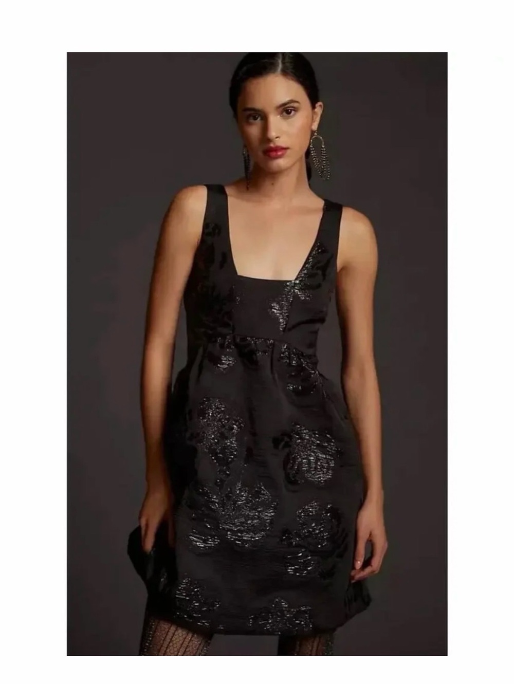 Anthropologie Black Sequined Square-Neck Mini Dress